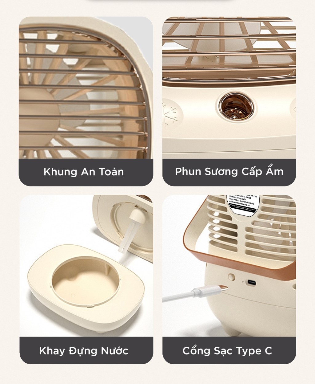 Quạt Phun Sương Để Bàn SMARTCHOICE 3 Chế Độ Gió Nút Cảm Ứng Pin 1200mAh Dung Tích 200ml Bảo Hành 6 Tháng